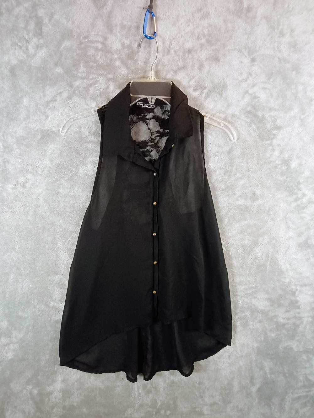 Body Central Boutique Sheer Sleeveless Button-Front Top - Black (No Size Tag)